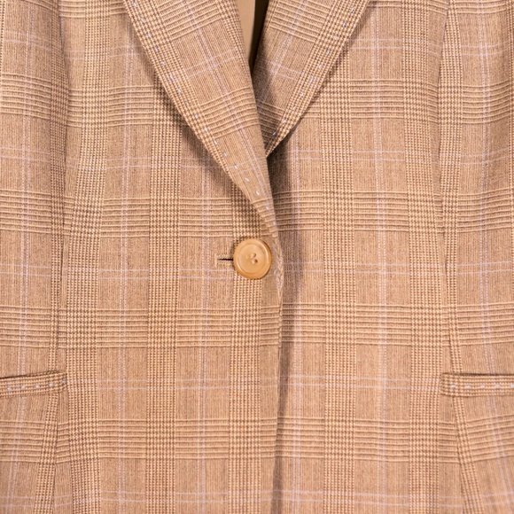Elie Tahari Womens Blazer Beige Plaid Wool Stretch Work Career Suit Jacket 4 - Picture 4 of 10
